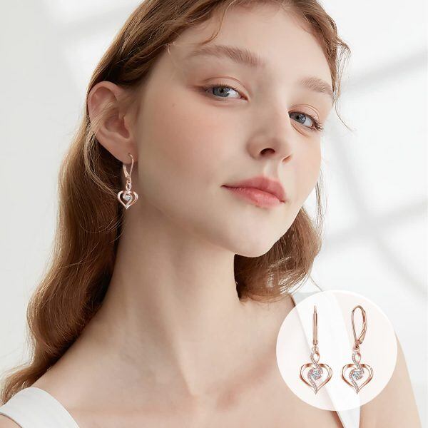 Sterling Silver Heart Drop Earrings -2