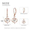wholesale Rose Gold Plated 925 Sterling Silver Double Heart Dangle Earrings with Cubic Zirconia for Women-0-6