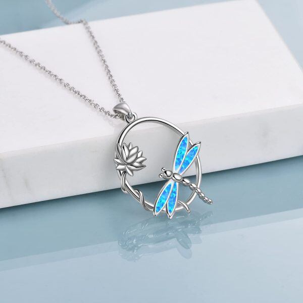 Sterling Silver Lotus Dragonfly Necklace-4