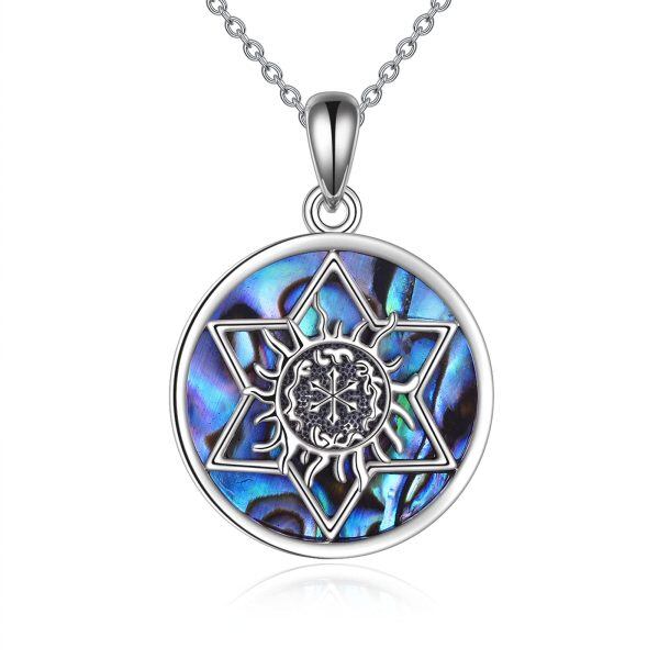 Sterling Silver Seal of Solomon Six-Pointed Star Pendant Necklaces-0