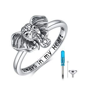 Sterling Silver Elephant Head Cremation jewelry Rings-0