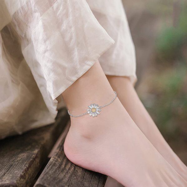 Sterling Silver Daisy Flower Anklet-1