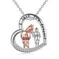 wholesale 925 Sterling Silver Heart Pendant with Rose Gold Horse & Girl Design - I Love You Forever Necklace for Women Gifts-0-0