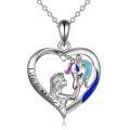 wholesale 925 Sterling Silver Enamel Heart Unicorn Pendant Necklace for Women-0-0