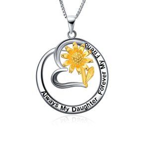 Sterling Silver Heart Sunflower Necklace-0