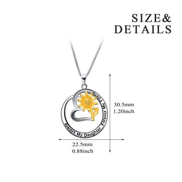 Sterling Silver Heart Sunflower Necklace-2