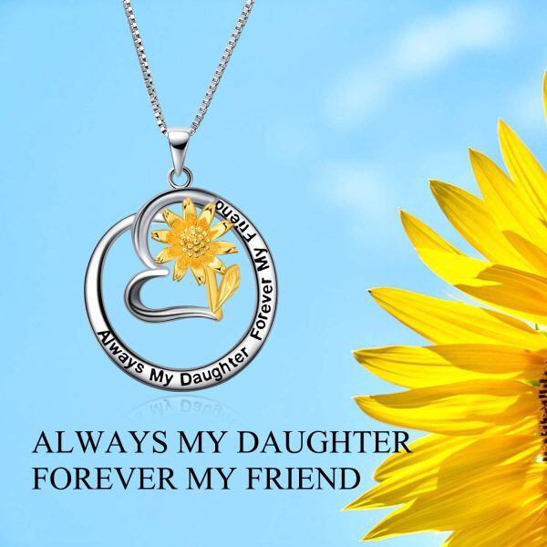 Sterling Silver Heart Sunflower Necklace-3