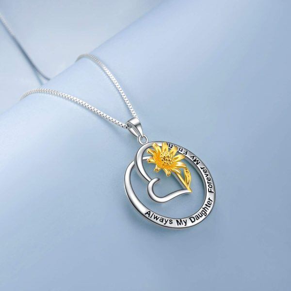 Sterling Silver Heart Sunflower Necklace-4