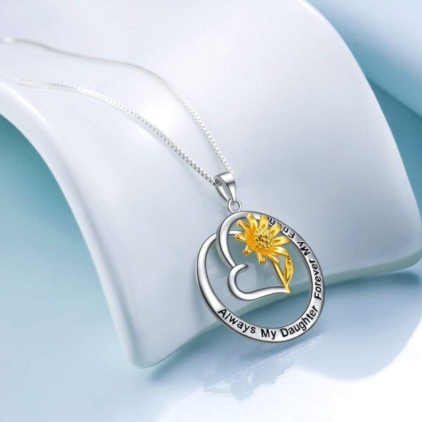 Sterling Silver Heart Sunflower Necklace-5