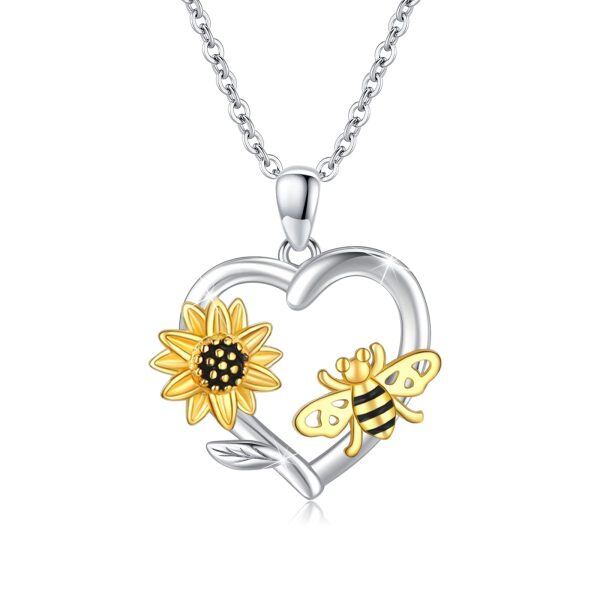 Sterling Silver Bee Sunflower Necklace-0