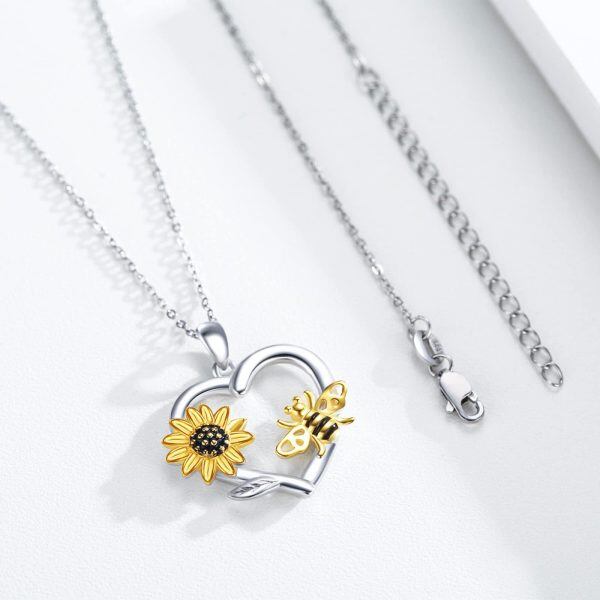 Sterling Silver Bee Sunflower Necklace-2