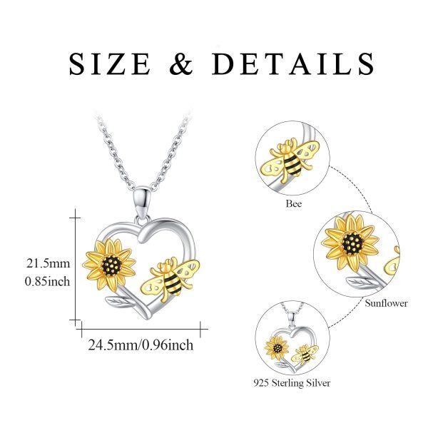 Sterling Silver Bee Sunflower Necklace-4