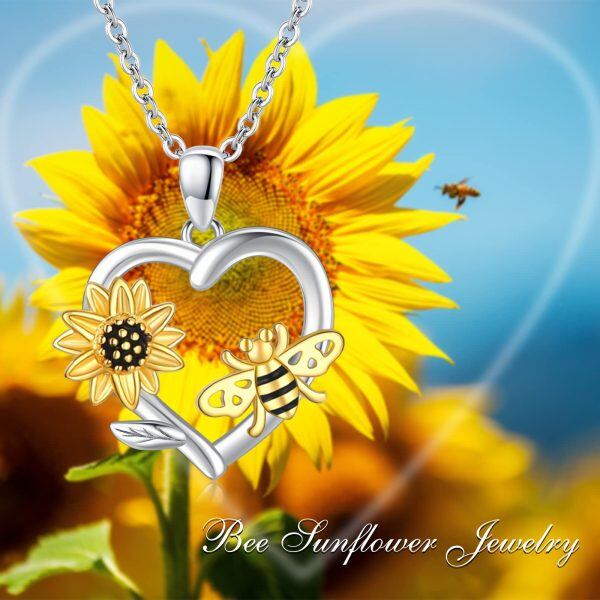 Sterling Silver Bee Sunflower Necklace-5