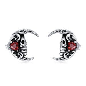 Sterling Silver Skull Stud Earrings-0