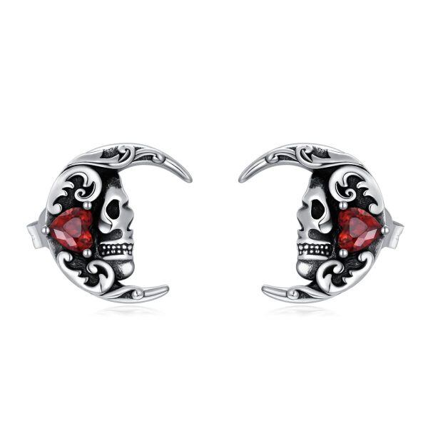 Sterling Silver Skull Stud Earrings-0