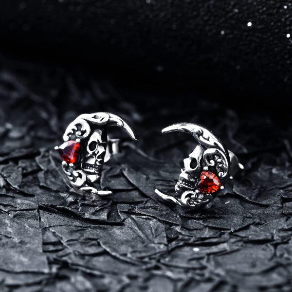 Sterling Silver Skull Stud Earrings-2