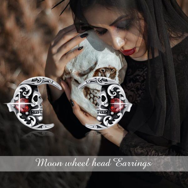 Sterling Silver Skull Stud Earrings-3