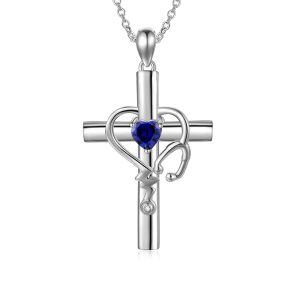 Sterling Silver Stethoscope Cross Pendant Necklace-0