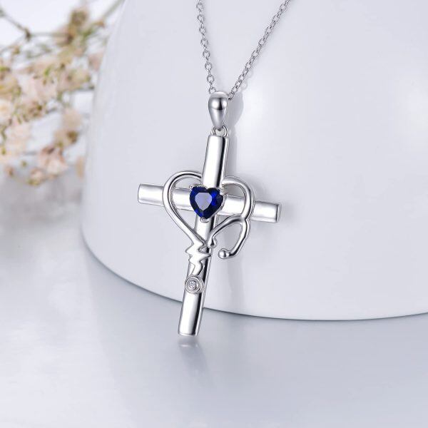 Sterling Silver Stethoscope Cross Pendant Necklace-2