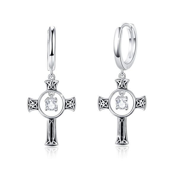 Sterling Silver Cross Celtic Earrings-0