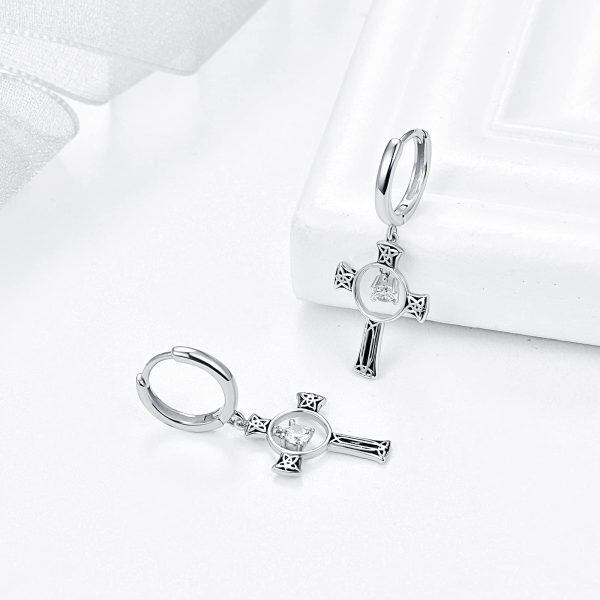 Sterling Silver Cross Celtic Earrings-2