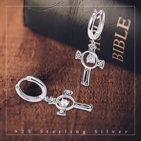 Sterling Silver Cross Celtic Earrings-5