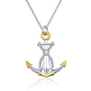 Sterling Silver Anchor Pendant Necklace -0