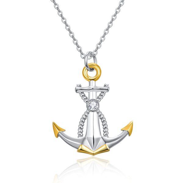 Sterling Silver Anchor Pendant Necklace -0