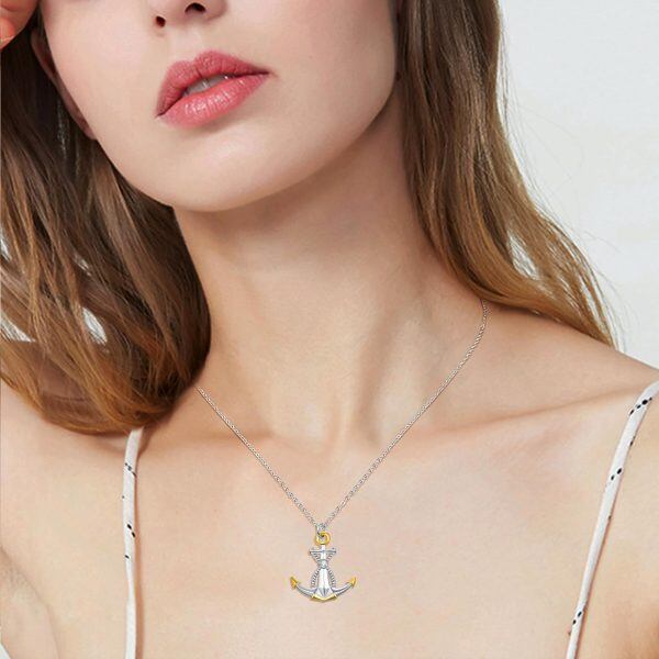 Sterling Silver Anchor Pendant Necklace -4