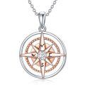 wholesale 925 Sterling Silver Metal Rose Gold Compass Pendant Necklace with Cubic Zirconia Accent Inspiring s for Her-0-0