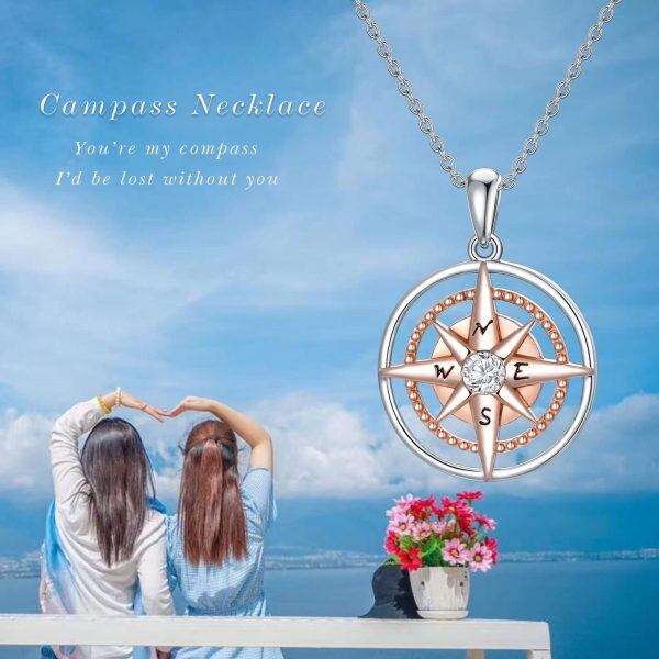 Sterling Silver Compass Necklace-3