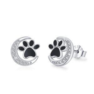 Sterling Silver Dog Paw Print Earrings-0