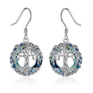 Sterling Silver Celtic Tree of Life Crystal Dangle Drop Earrings -0