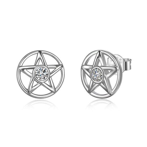 Sterling Silver Star Stud Earrings-0