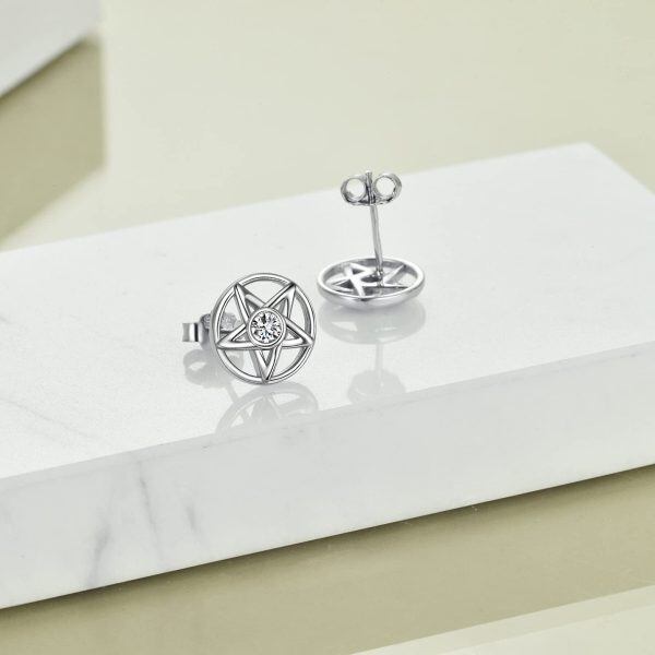 Sterling Silver Star Stud Earrings-3