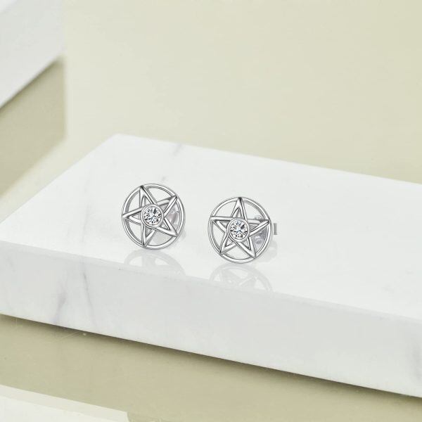 Sterling Silver Star Stud Earrings-4