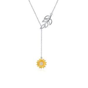 Sterling Silver Sunflower Flower Necklace -0