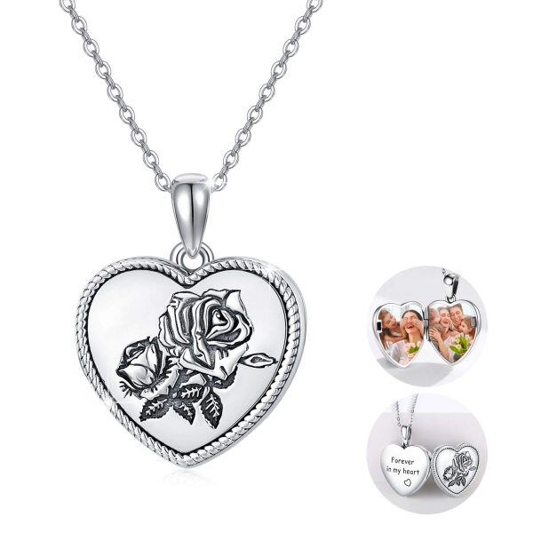 Sterling Silver Rose Photo Locket Necklace -0