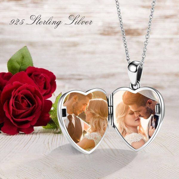 Sterling Silver Rose Photo Locket Necklace -5