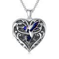 wholesale 925 Sterling Silver & Purple Enamel Hummingbird Heart Photo Locket Pendant Necklace-0-0