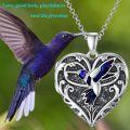 wholesale 925 Sterling Silver & Purple Enamel Hummingbird Heart Photo Locket Pendant Necklace-0-5