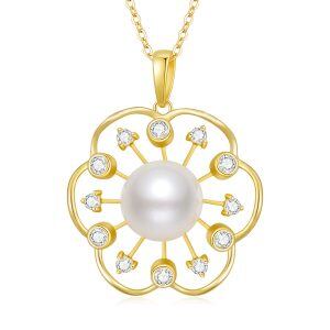 Sterling Sliver Gold Pearl Flower Shape Pendant Necklace-0