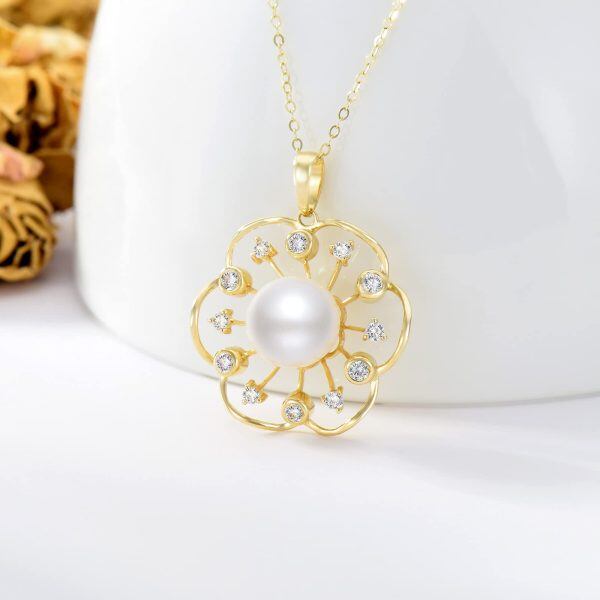 Sterling Sliver Gold Pearl Flower Shape Pendant Necklace-1