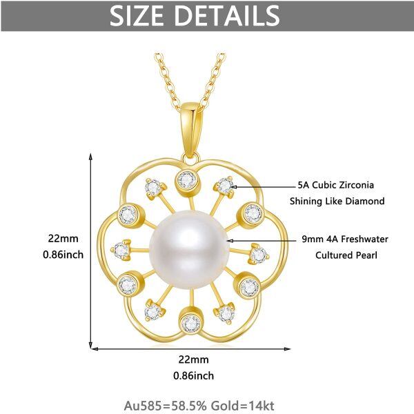 Sterling Sliver Gold Pearl Flower Shape Pendant Necklace-4