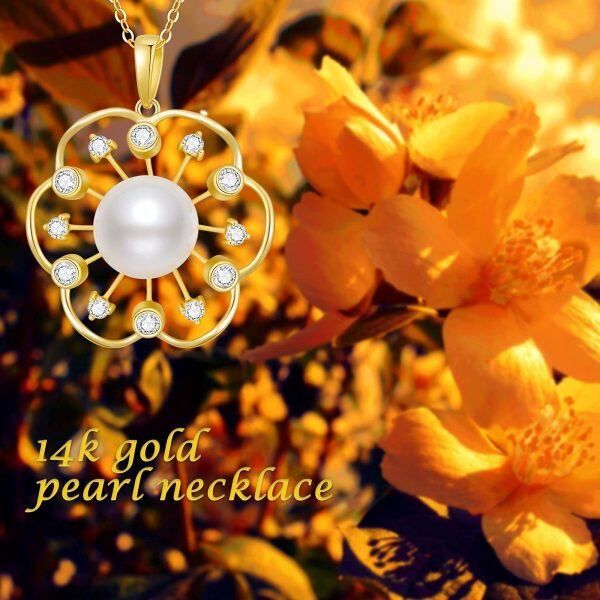 Sterling Sliver Gold Pearl Flower Shape Pendant Necklace-5