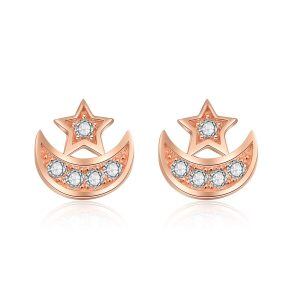 Sterling Silver Moon and Star Small Stud Earrings -0