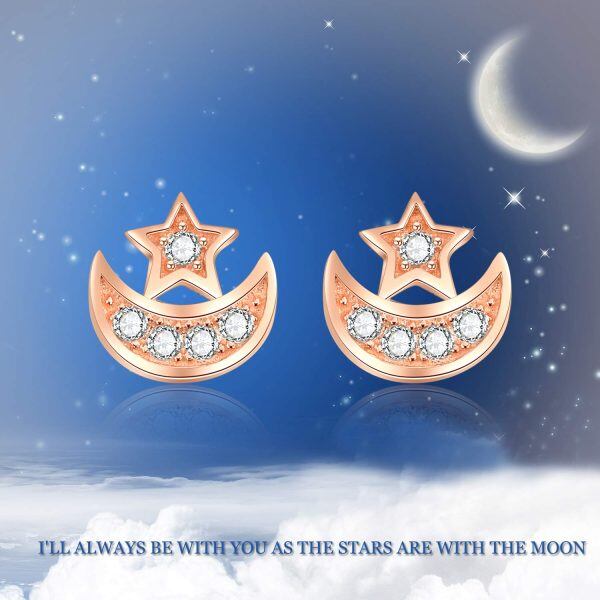 Sterling Silver Moon and Star Small Stud Earrings -4