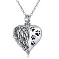 wholesale 925 Sterling Silver Heart with Paw Prints and Angel Wing Cremation Urn Pendant Necklace for Pets' Ashes Memorial Keepsake Jewelry-0-0