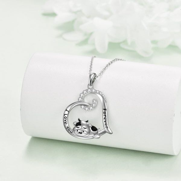 Sterling Silver Heart Cow Necklace-1