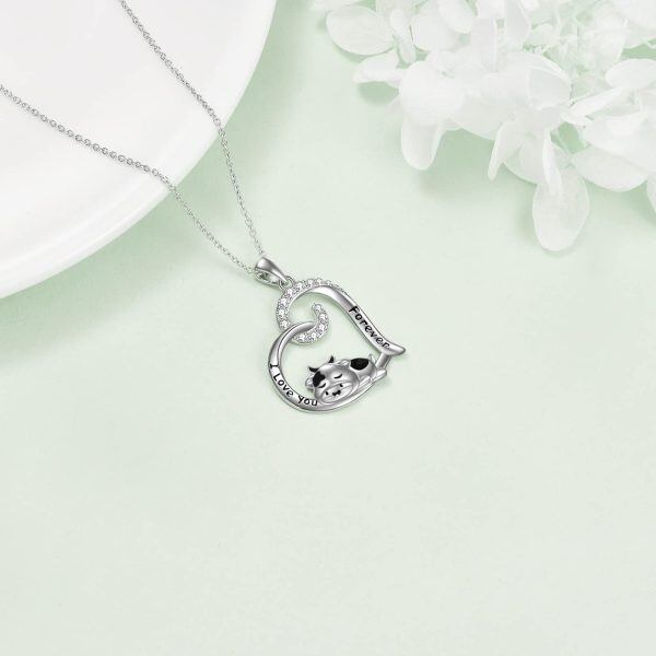 Sterling Silver Heart Cow Necklace-2